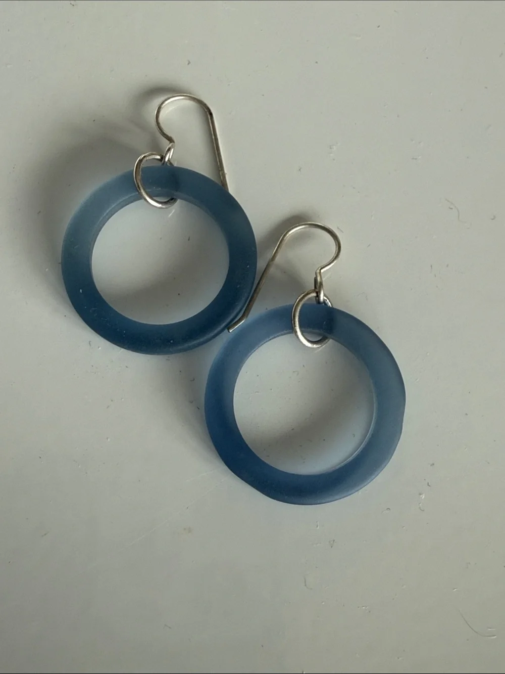 Blue Sea Glass Hoop Drop Earrings - Women Jewelry